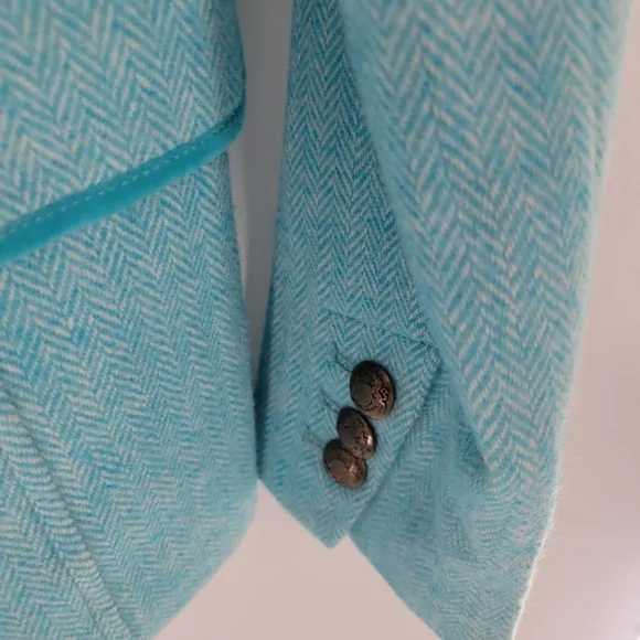 Turquoise Bicolor Herringbone Classic Shetland Blazer Size 6 New - Picture 6 of 7